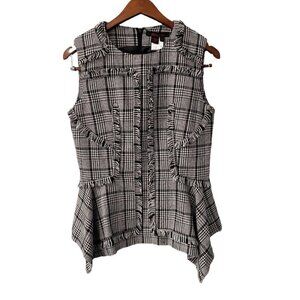 Simon Chang Wool Blend Houndstooth Sleeveless Peplum Top Women's Size 6 Fringe